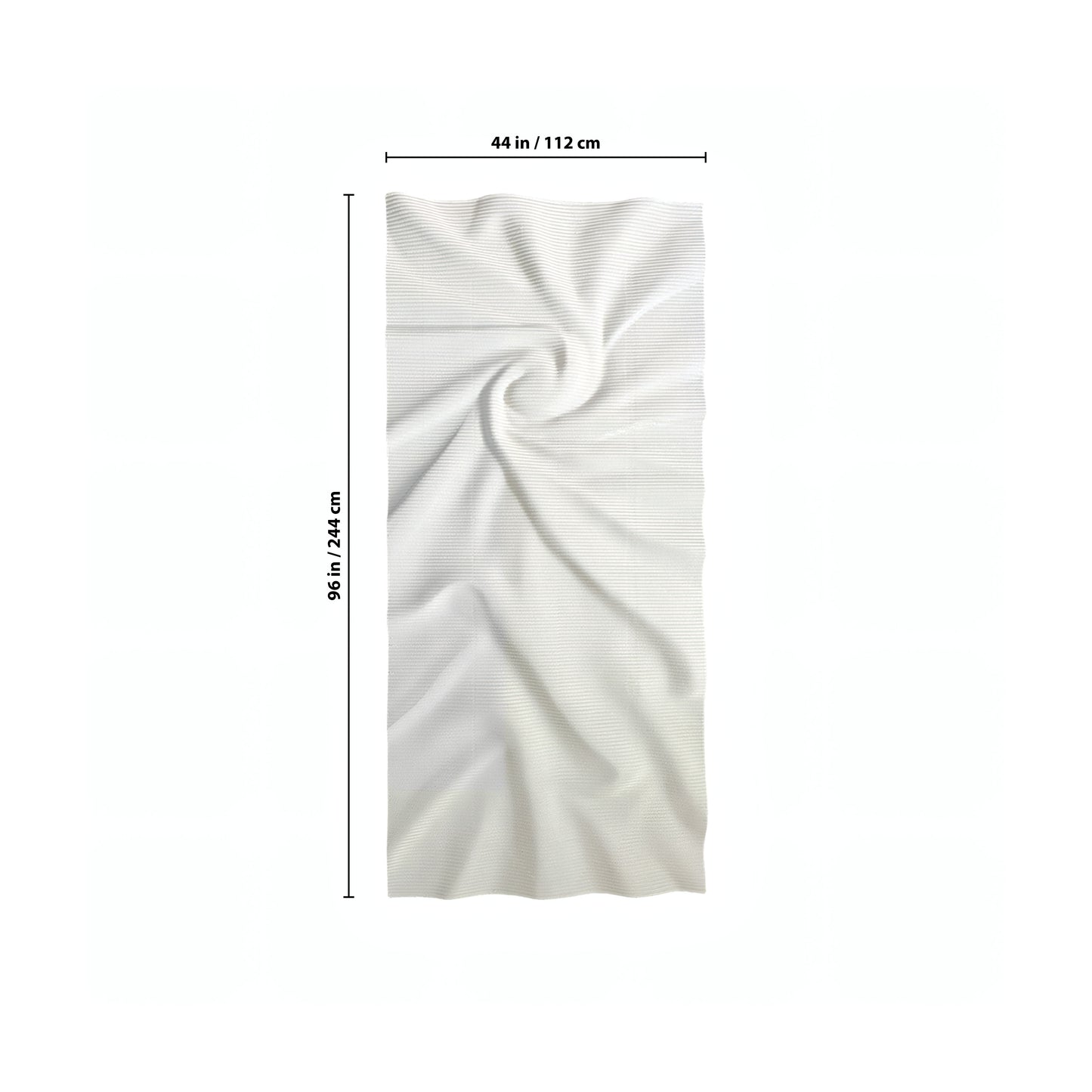The Nova Wall Art - Small by Landmark Decor features white textured fabric with a spiral pattern, measuring 44" (112 cm) wide and 96" (244 cm) long—ideal as a decorative panel to elevate modern interiors.