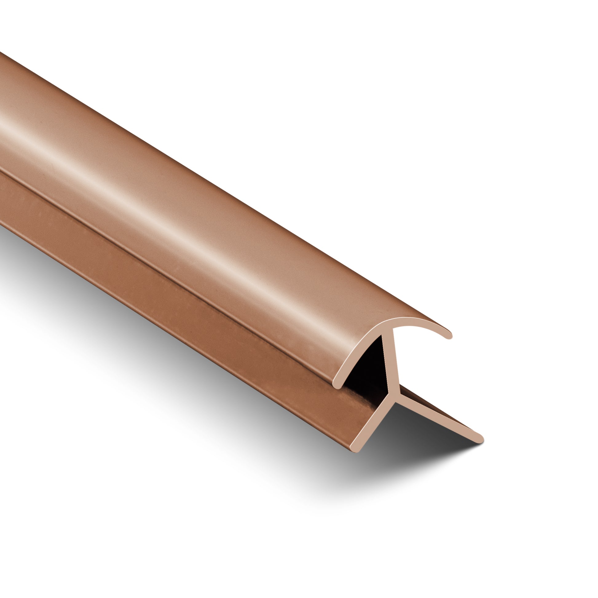 Carbon-colored aluminum outer corner trim with a rounded top and flat base from Landmark Decor, photographed on a white background with a shadow to the right.