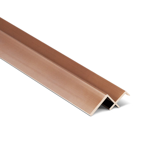 Landmark Decor Carbon Sheet Aluminum Inner Corner, shown on a white background, highlights its angled edge and smooth, brown finish—perfect for protecting panel edges during wall panel installation.