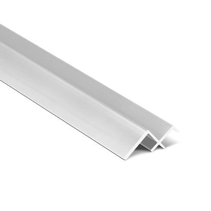 A silver-colored, V-shaped metal strip with a double-sided ridge, branded as Landmark Decor Carbon Sheet Aluminum Inner Corner, designed for wall panel installation, photographed on a white background.