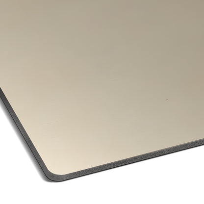 Close-up of the Warm Greige Carbon Sheet by Landmark Decor—a rectangular, metallic sheet with a smooth, reflective finish and gently rounded edges, perfect as a premium wall panel for contemporary interiors.