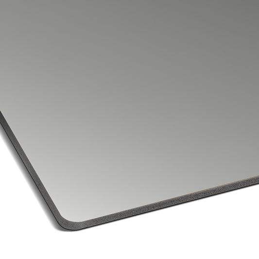 A close-up of the Landmark Decor Slate Grey Carbon Sheet, a sleek rectangular metal panel with rounded corners, displayed against a white background to highlight its modern wall panel design.