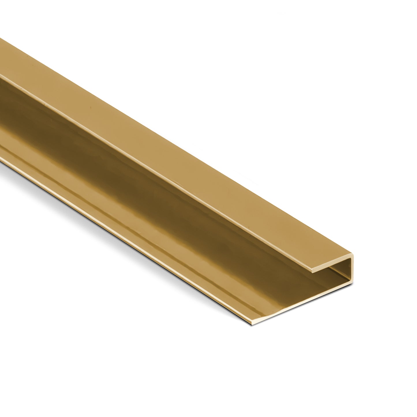The Landmark Decor PVC Wall L Shape Strip, shown on a white background, is a gold-colored trim ideal for finishing panel edges and enhancing the look of PVC wall accessories in any installation.