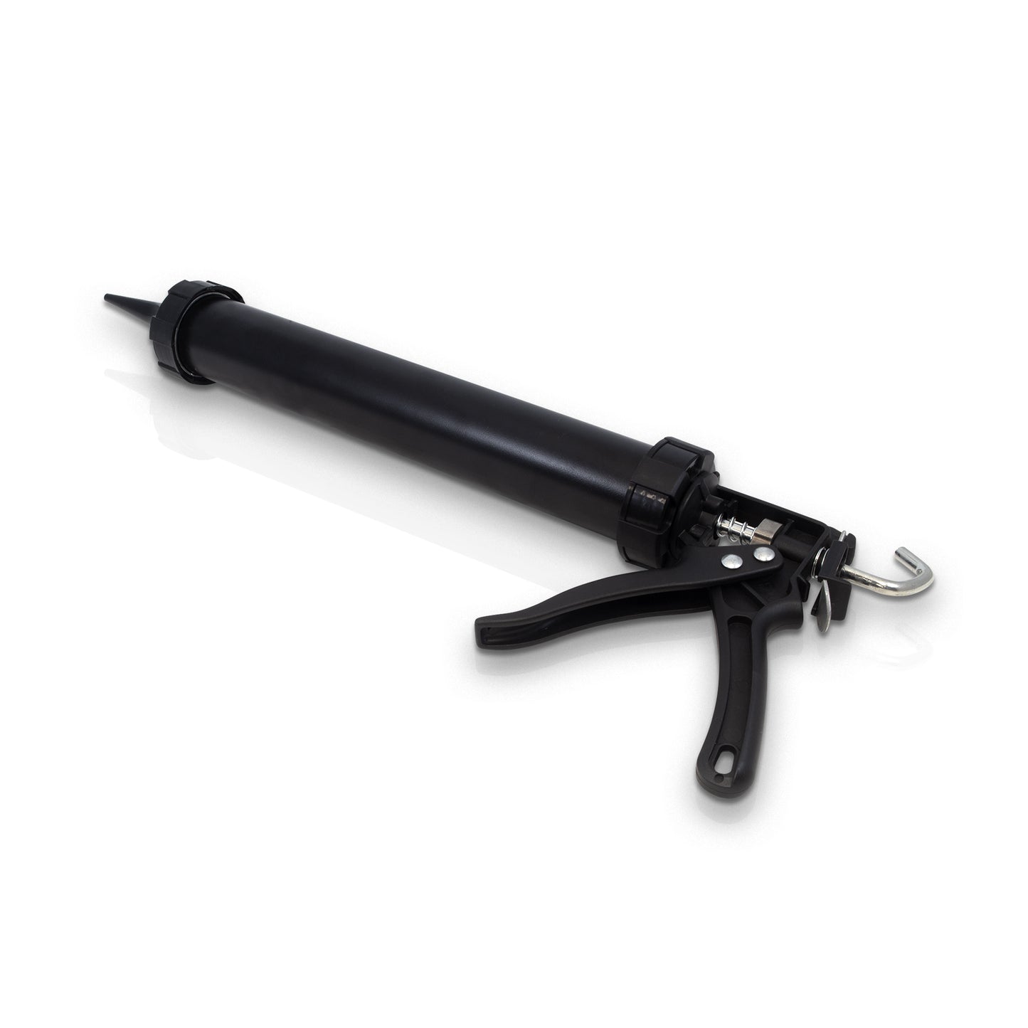 Landmark Decor Glue Gun with a cylindrical tube and trigger handle, ideal for adhesive application during wall panel installation, shown in black on a white background.