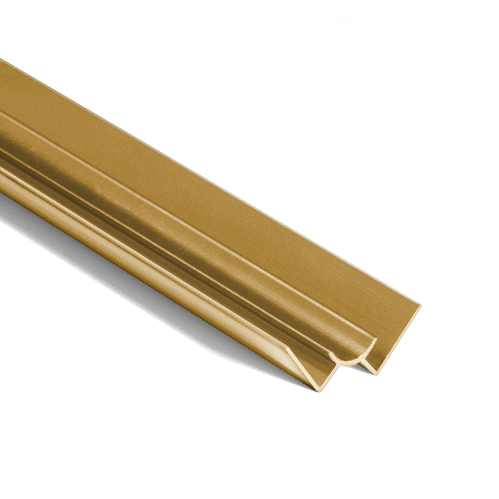 The Landmark Decor PVC Wall Inner Corner Strip features a gold-colored metal trim with a grooved design, ideal for finishing panel edges or as a PVC wall accessory. Photographed on a white background.