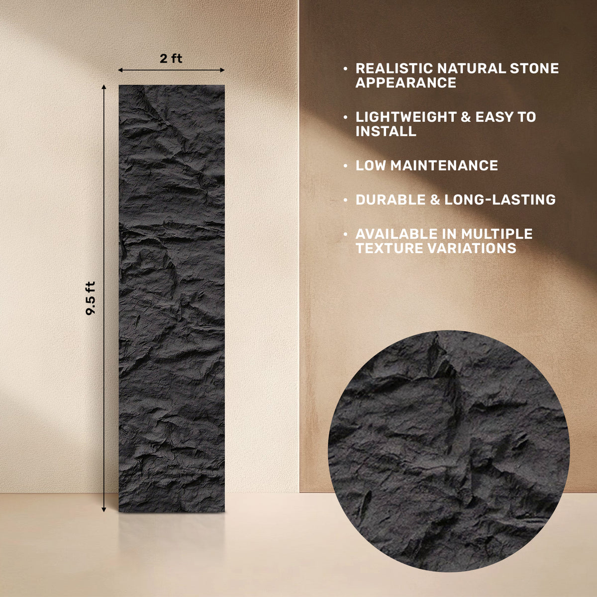 Elegant Black PU Stone Panel