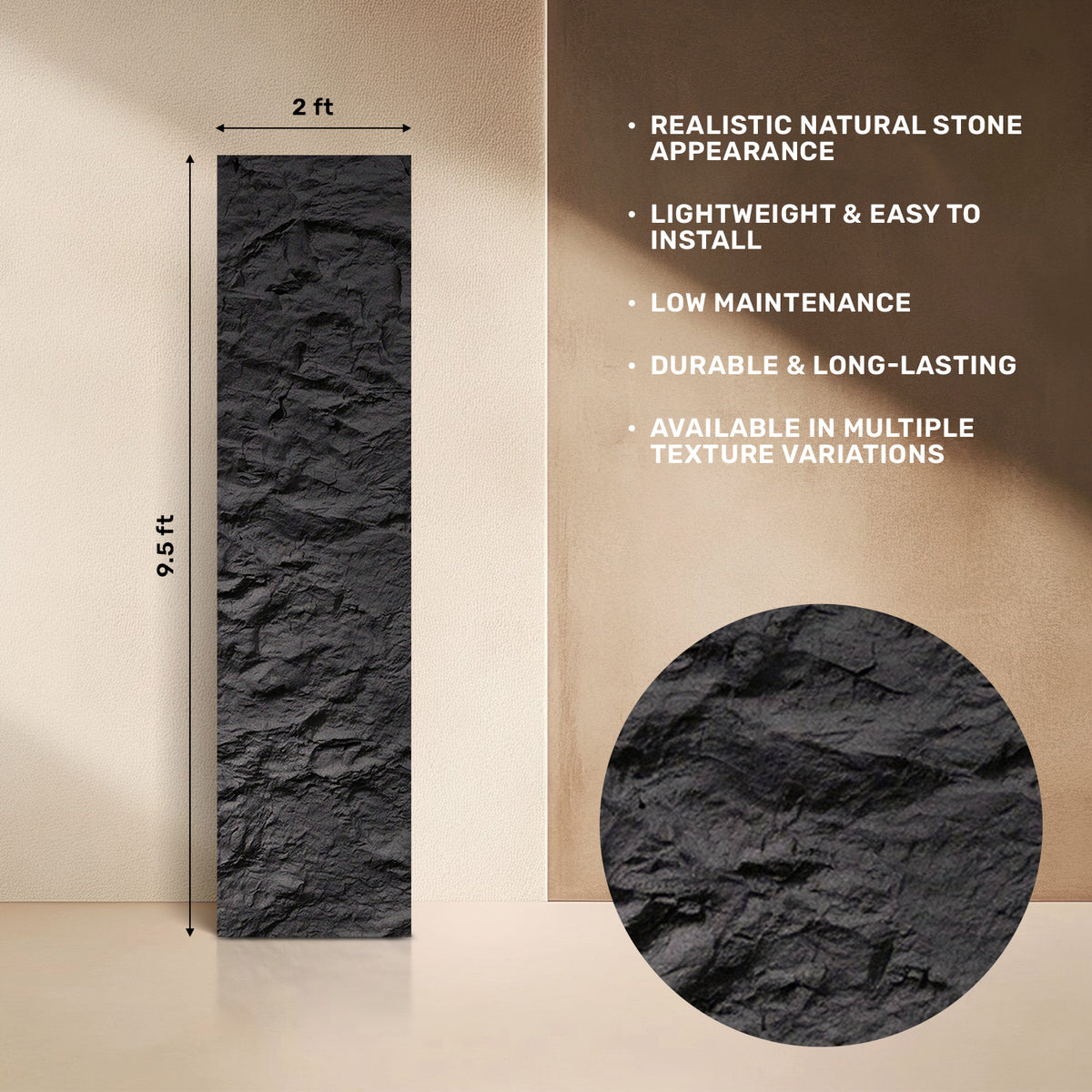 Elegant Black PU Stone Panel