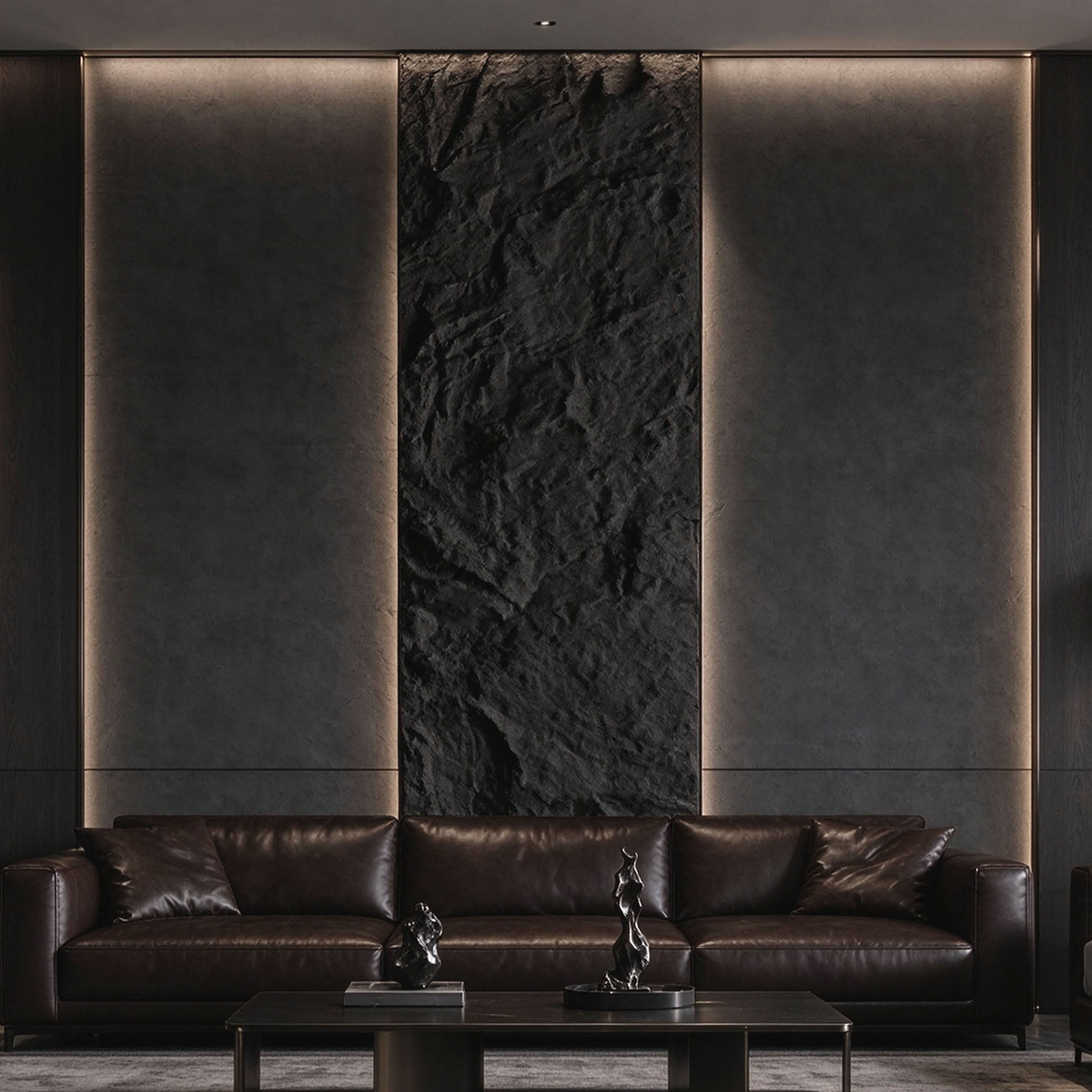 Elegant Black PU Stone Panel