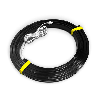 A Landmark Decor LED Lights cable, black and coiled with yellow straps and an attached white cord, displayed on a white background.