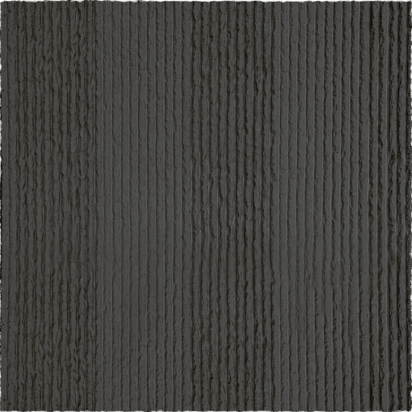 Close-up of Landmark Decor's Oman Linear Stone Sheet - Black, featuring a dark gray surface with vertical grooves and evenly spaced ridges, mimicking the rugged look and texture of natural stone or fiber cement siding.