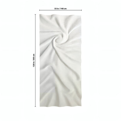 The Nova Wall Art - Big by Landmark Decor is a white rectangular fabric (55" x 120"; 140 cm x 305 cm) with a central swirl pattern, shown laid flat as a modern decorative panel with dimensions marked above and to the left.