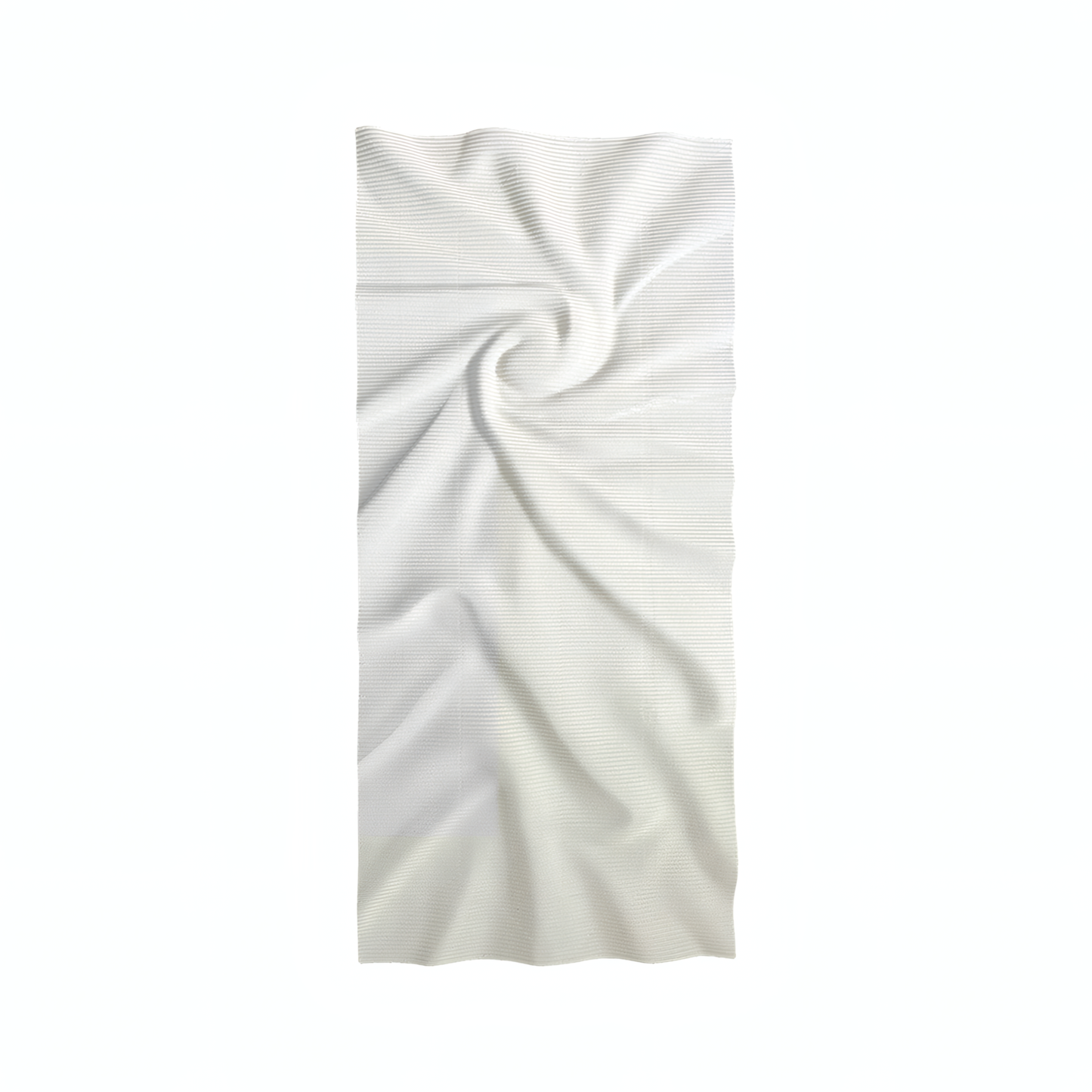 The Nova Wall Art - Big by Landmark Decor is a white rectangular piece with a subtle textured pattern and central swirl, laid flat with soft wrinkles—ideal for adding a modern touch to any space.