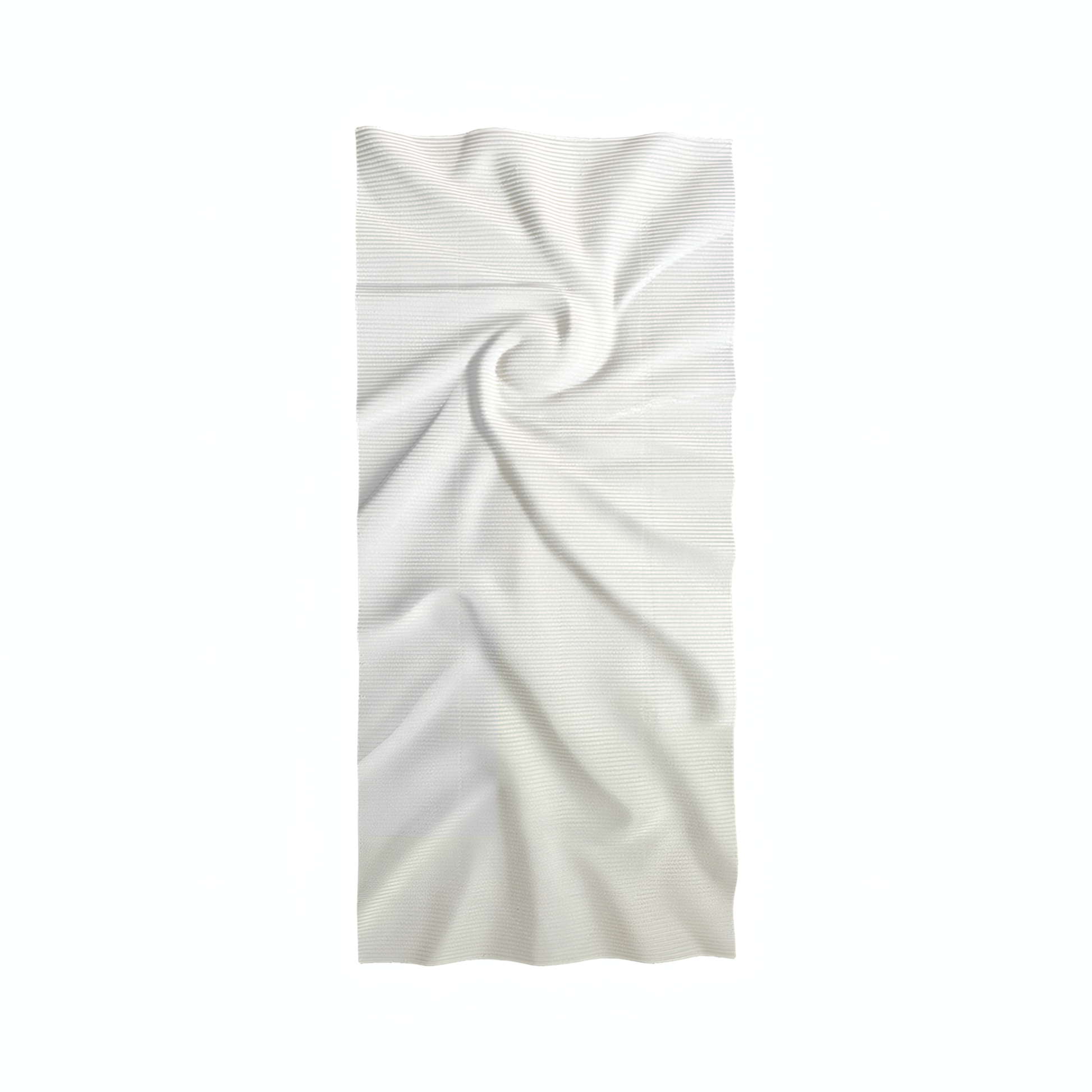 The Nova Wall Art - Big by Landmark Decor is a white rectangular piece with a subtle textured pattern and central swirl, laid flat with soft wrinkles—ideal for adding a modern touch to any space.