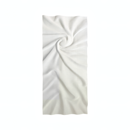 The Nova Wall Art - Big by Landmark Decor is a white rectangular piece with a subtle textured pattern and central swirl, laid flat with soft wrinkles—ideal for adding a modern touch to any space.