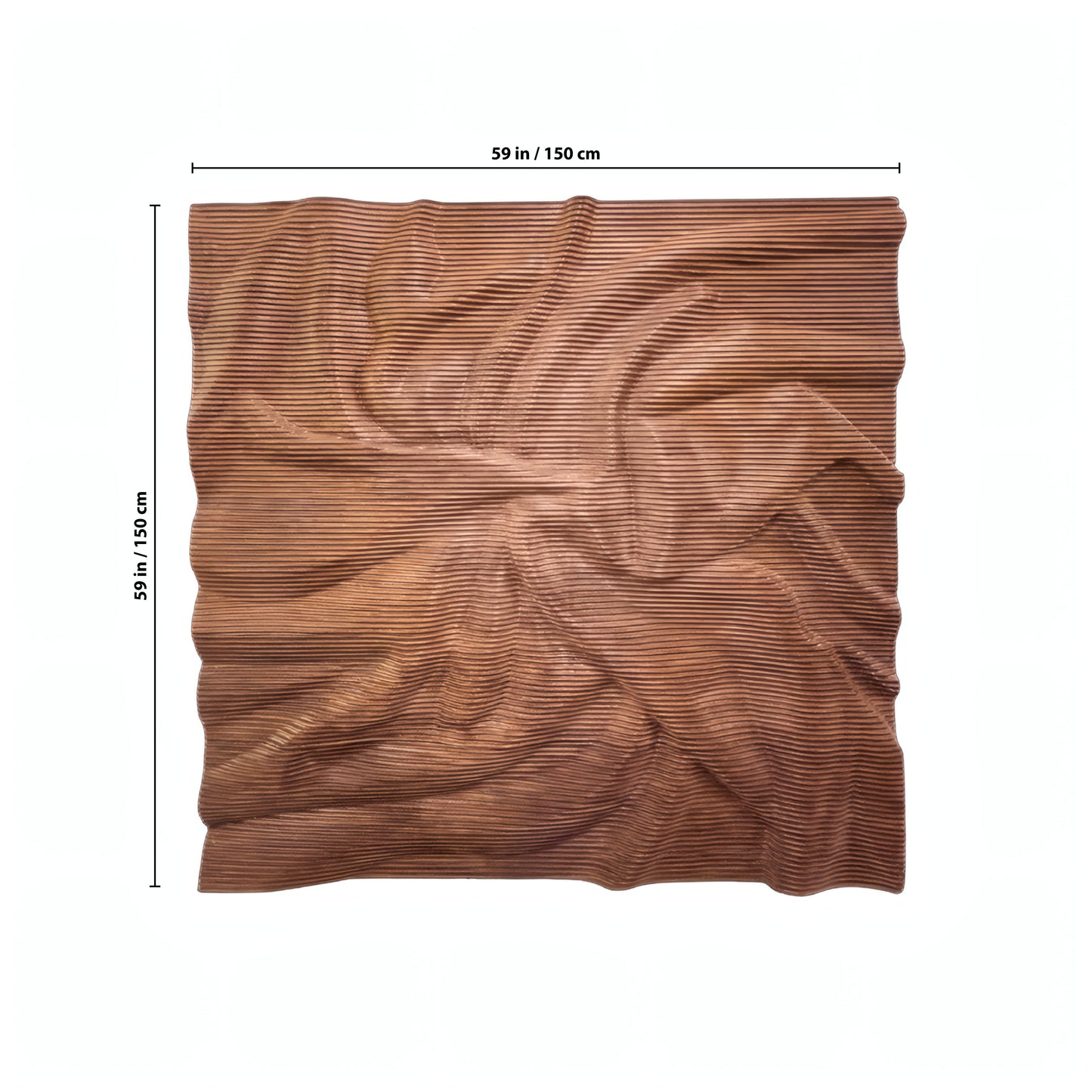The Vertex Wall Art - Small by Landmark Decor is a brown textured fabric square (59" per side) shown flat with subtle folds and measurement lines—ideal as a modern decorative panel for stylish interior spaces.