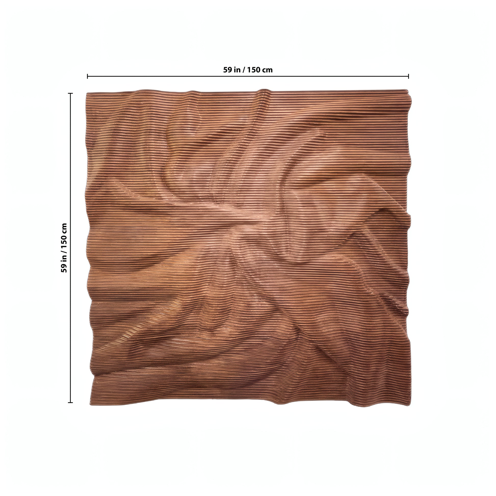 The Vertex Wall Art - Small by Landmark Decor is a brown textured fabric square (59" per side) shown flat with subtle folds and measurement lines—ideal as a modern decorative panel for stylish interior spaces.