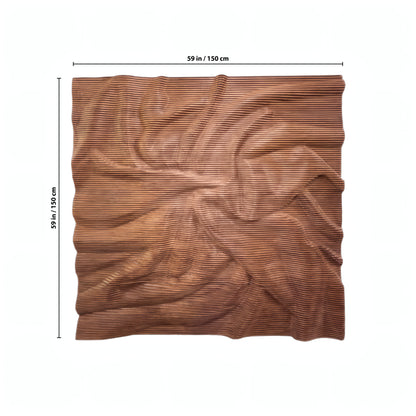 The Vertex Wall Art - Small by Landmark Decor is a brown textured fabric square (59" per side) shown flat with subtle folds and measurement lines—ideal as a modern decorative panel for stylish interior spaces.