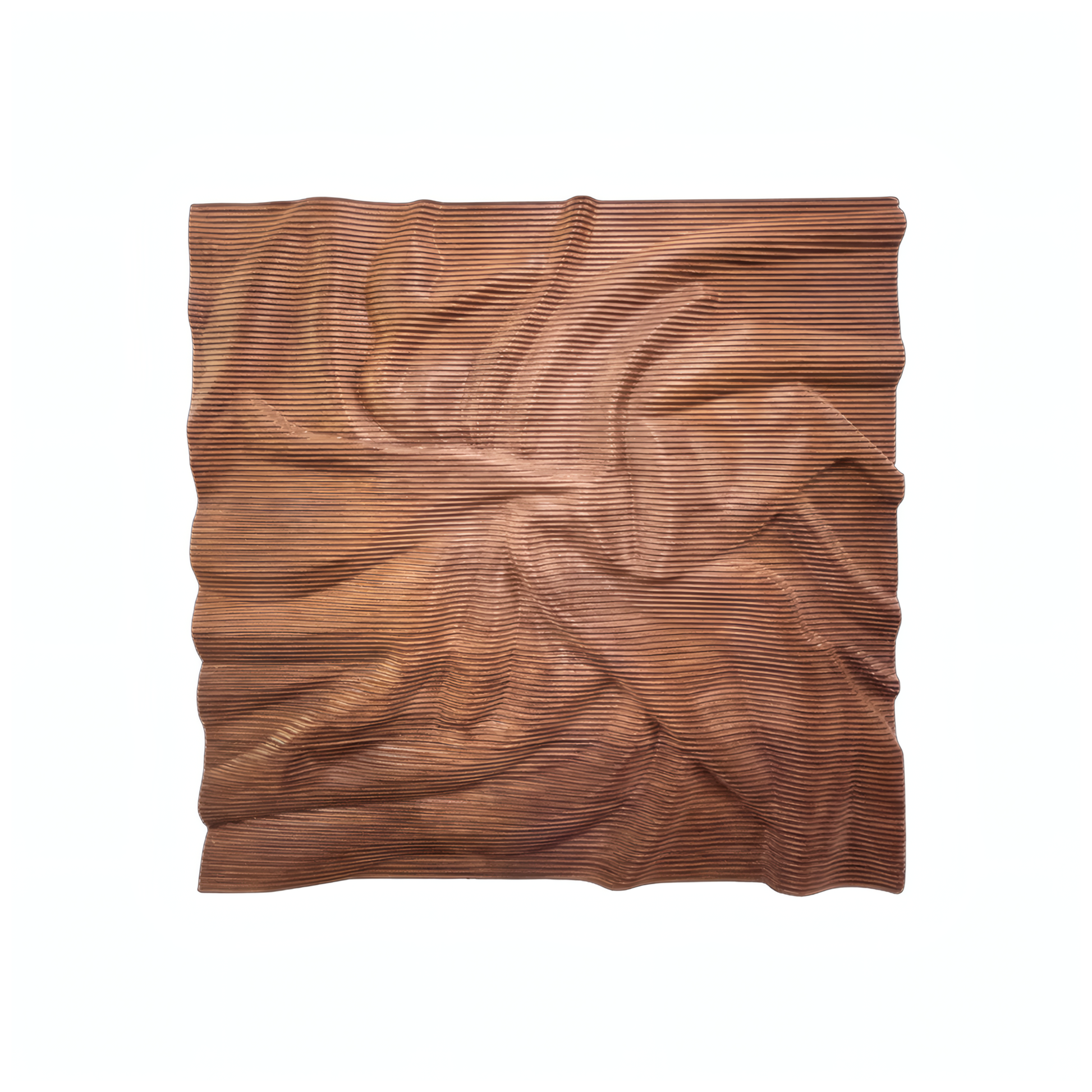 The Landmark Decor Vertex Wall Art - Small features a square brown fabric with a ribbed texture, styled in elegant folds, ideal as a luxury decorative panel for modern interiors. Photographed on a white background.