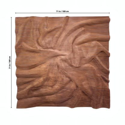 The Vertex Wall Art - Big by Landmark Decor is a square, brown pleated panel (71 inches/180 cm per side) shown with measurement lines, ideal for modern interior decor.