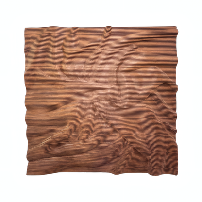 The Vertex Wall Art - Big by Landmark Decor features brown, ribbed fabric in a swirling, draped pattern—ideal as a decorative panel for modern interiors.