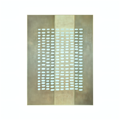 Pulse Wall Art by Landmark Decor features three vertical bands in neutral tones with rows of small white ovals in a grid—perfect as a decorative panel for modern and sophisticated interiors.