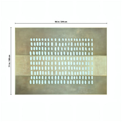 Pulse Wall Art by Landmark Decor features abstract rows of white ovals on a muted brown and beige backdrop; measuring 96 in (244 cm) wide by 71 in (180 cm) tall, it's ideal as a striking decorative piece for modern interiors.