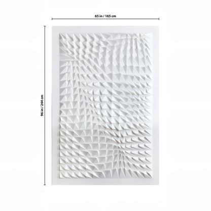 The Landmark Decor Vanta Wall Art is a rectangular white panel with a 3D geometric grid, perfect for modern interiors. Measures 65 x 96 inches (165 x 244 cm).