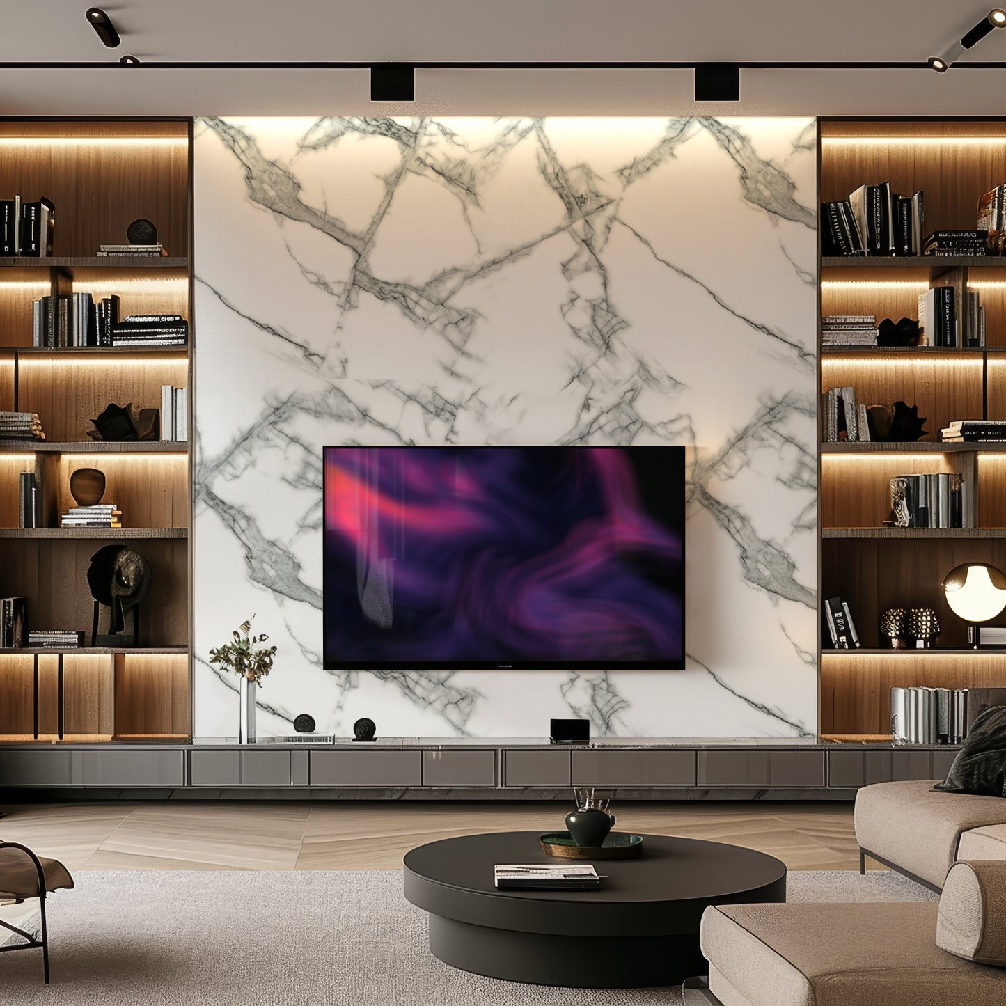 Copper  and Pearl White Marble Durable PVC Wall