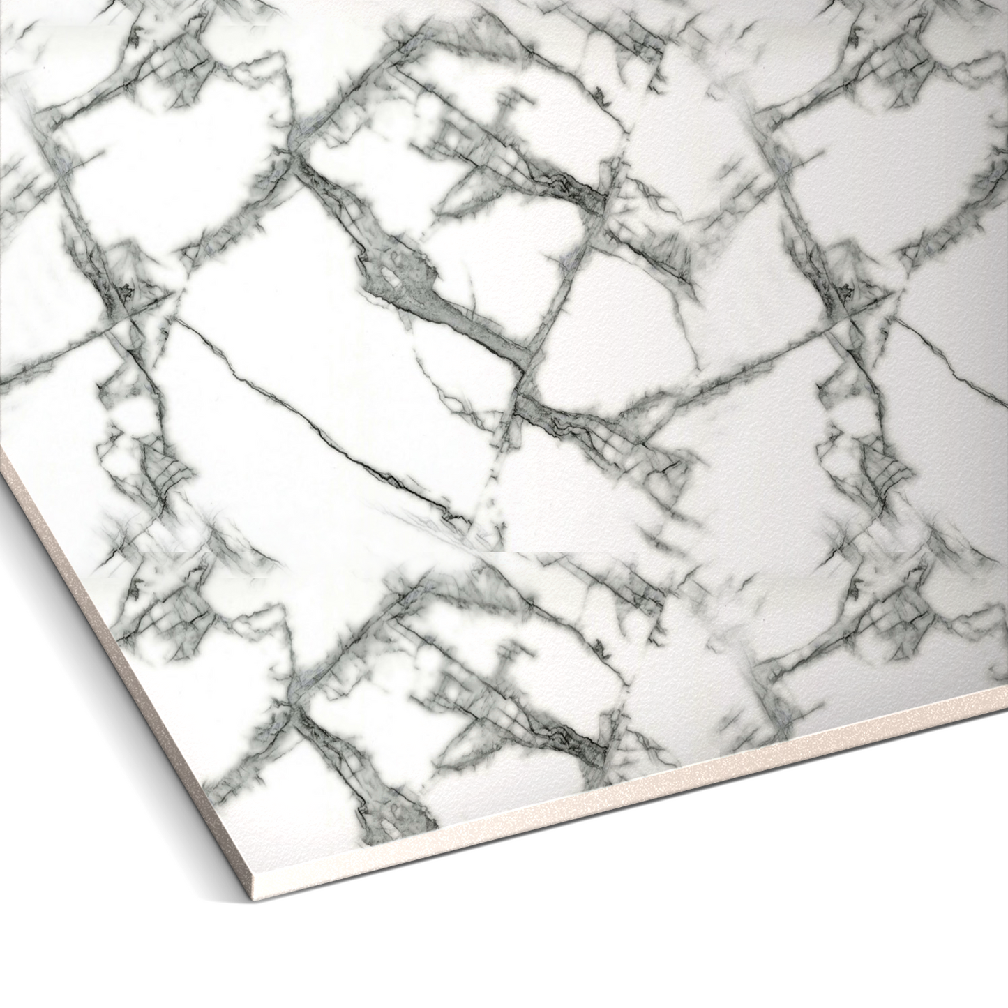 Close-up of a Silver Frost Marble Durable PVC Wall by Landmark Decor, showing a white surface with gray and black marble pattern—perfect for use as stylish decorative or PVC marble wall panels.