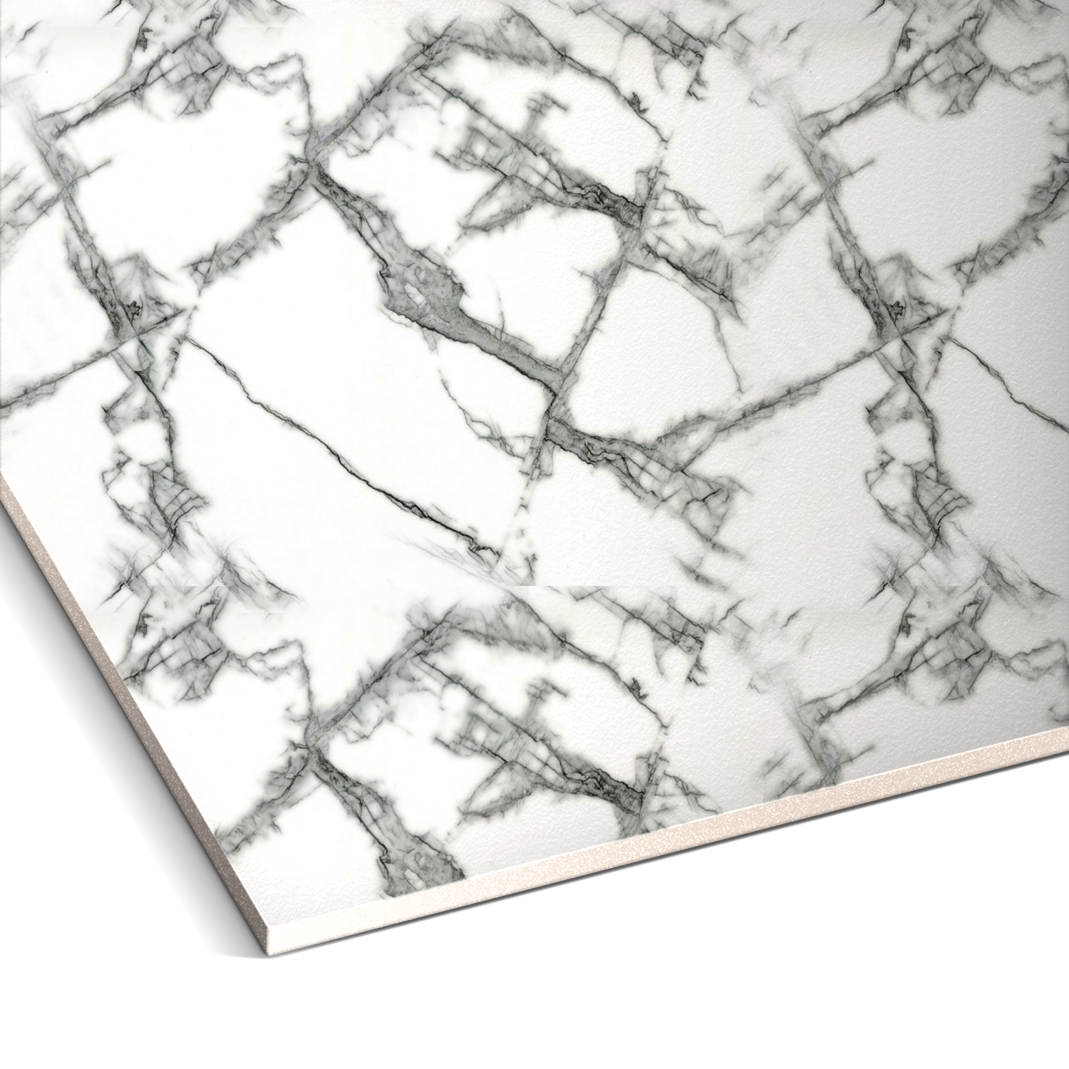 Close-up of a Silver Frost Marble Durable PVC Wall by Landmark Decor, showing a white surface with gray and black marble pattern—perfect for use as stylish decorative or PVC marble wall panels.