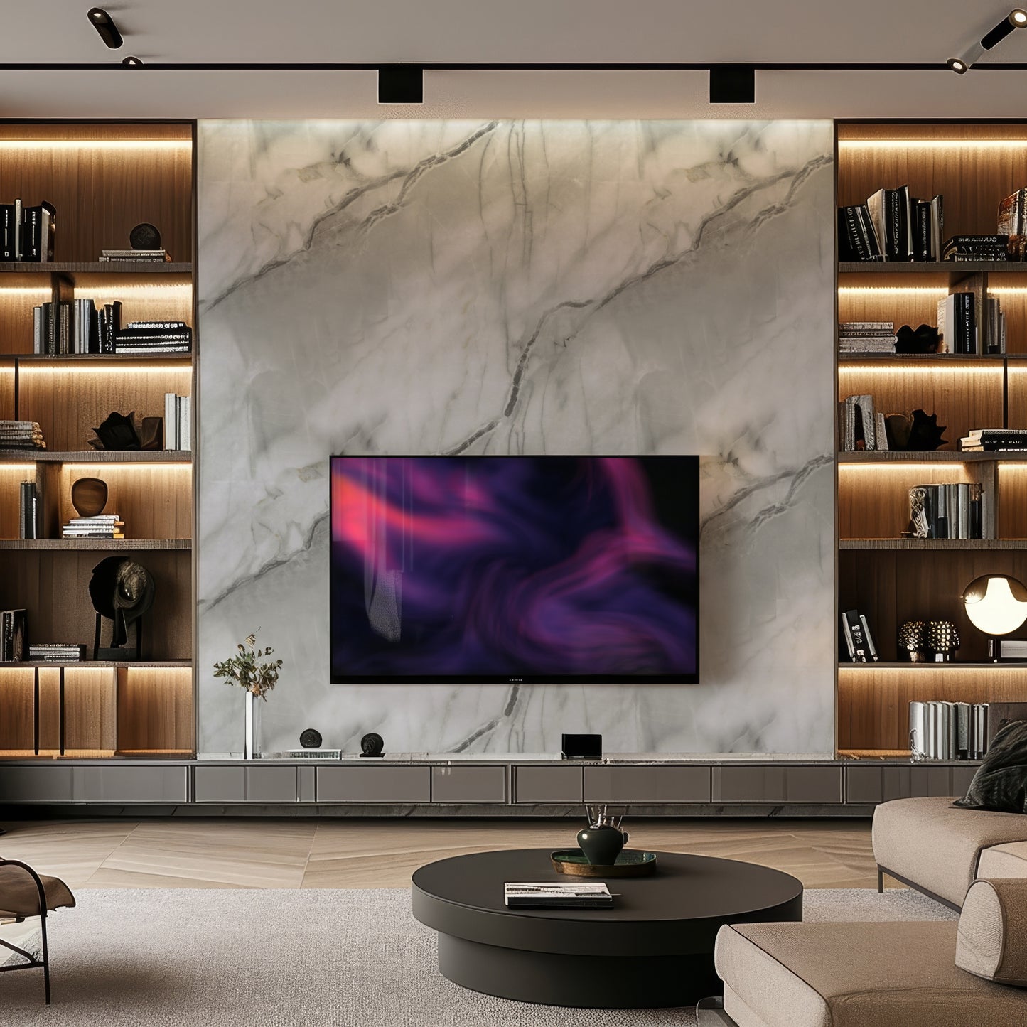 White and Dark Grey Marble Durable PVC Wall