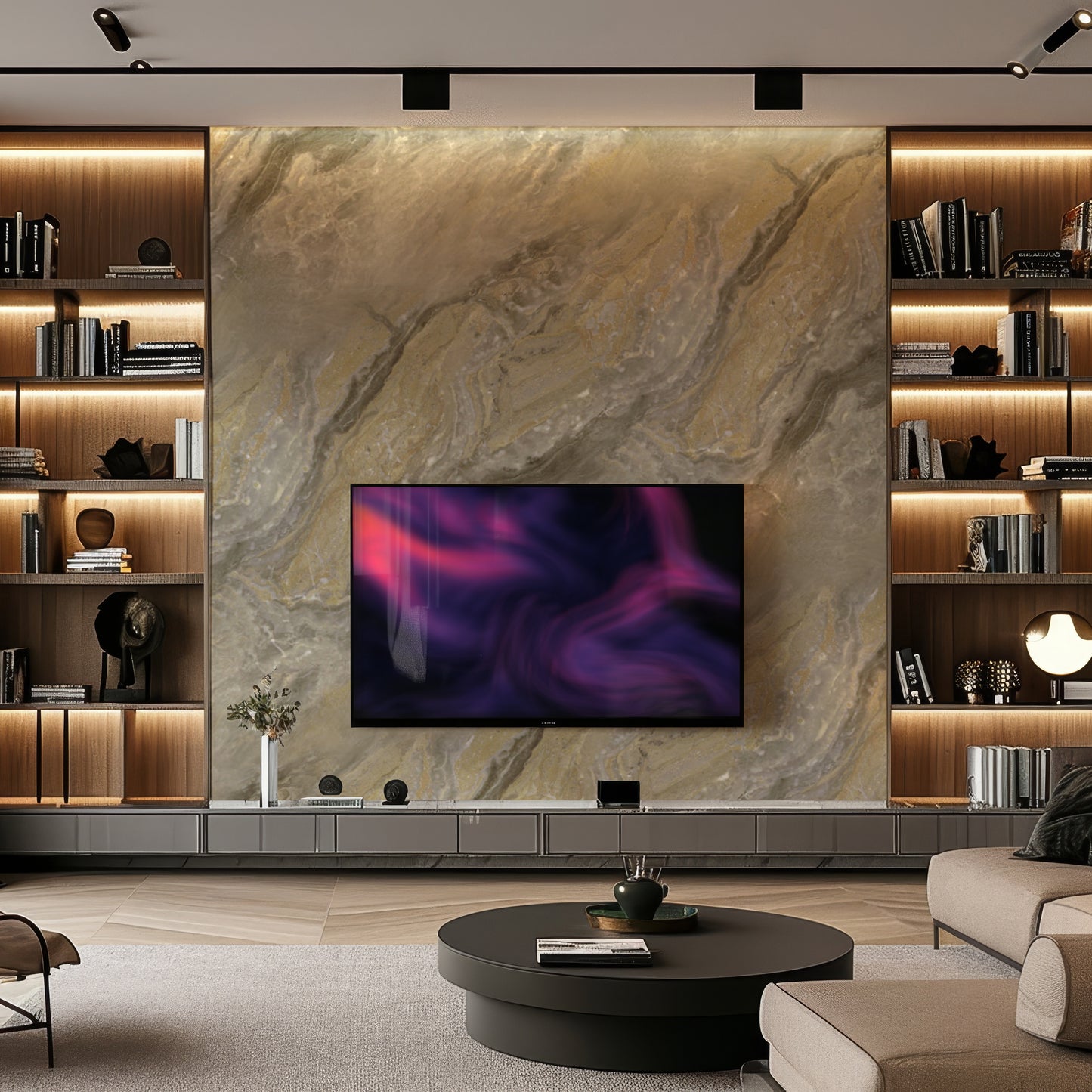 Light Grey and Black Marble Durable PVC Wall