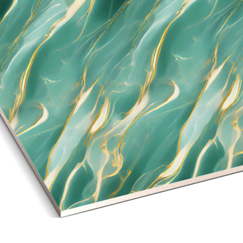Aqua Whisper marble durable PVC wall panel in teal and gold