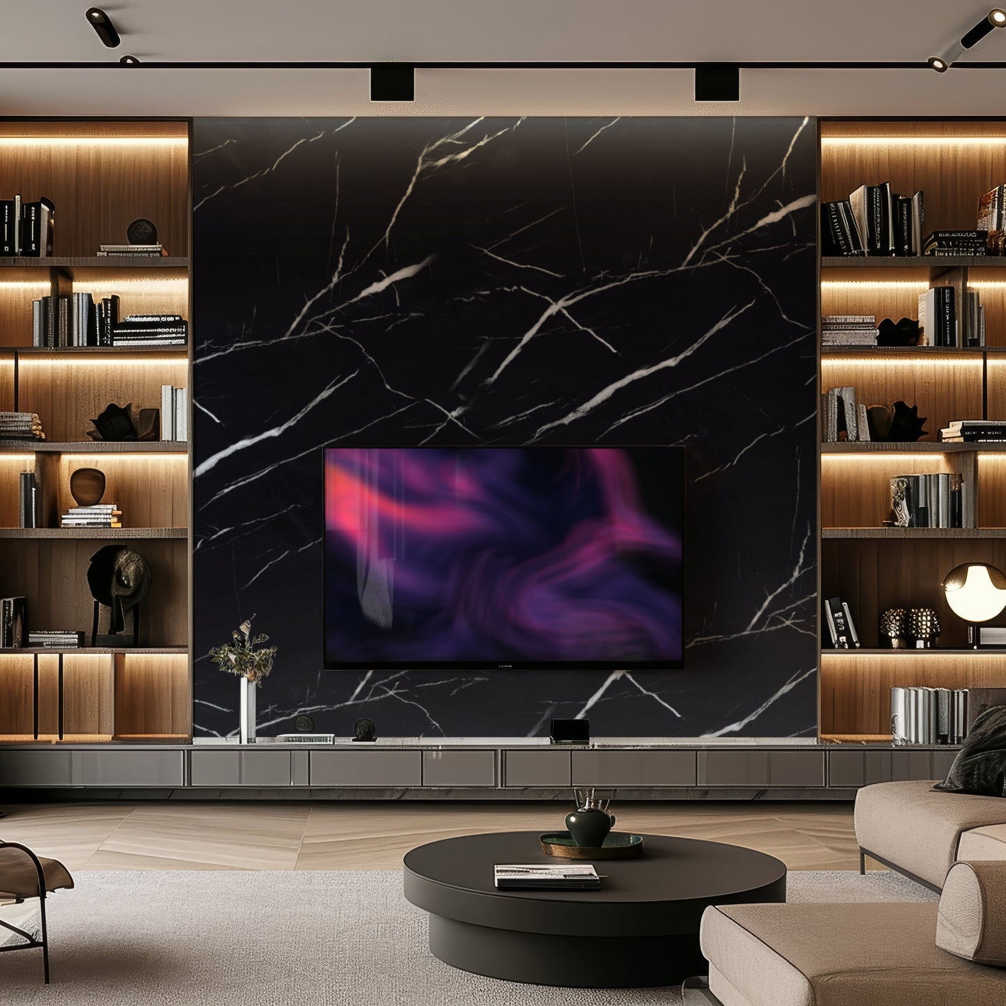 Black and Gray Marble Durable PVC Wall