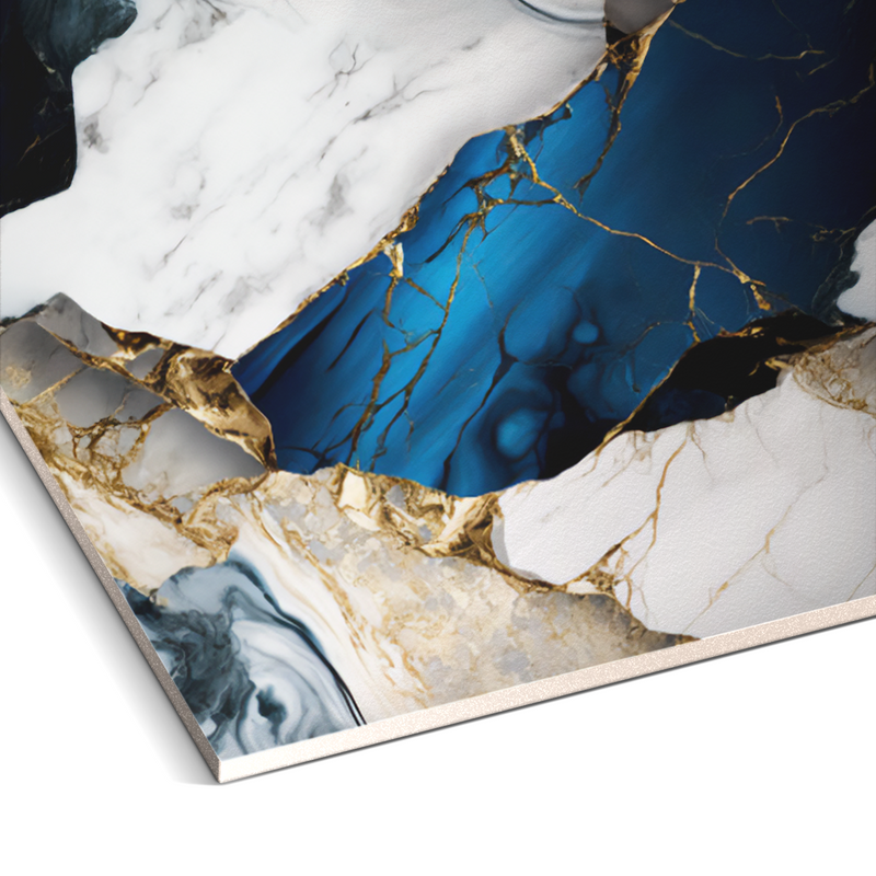 Blue Mirage marble durable PVC wall panel with blue and gold veining