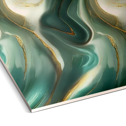 Sea Crest Marble Durable PVC Wall by Landmark Decor showcases swirling green, white, and gold patterns with fluid, marbled textures—perfect inspiration for stylish decorative panels or accent walls in modern interiors.
