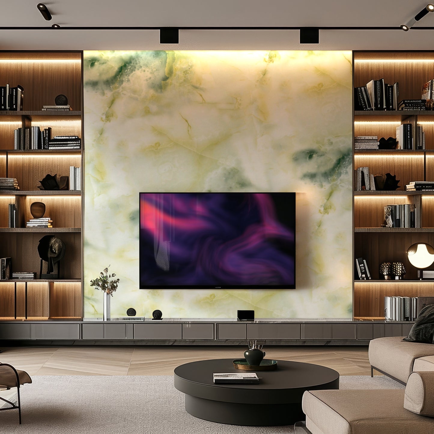 Copper and  Pearl White Marble Durable PVC Wall