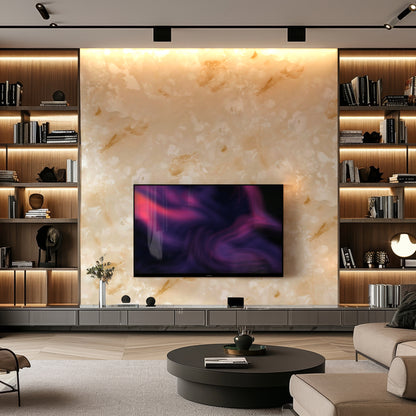 White and Light Grey Marble and Golden Edge Durable PVC Wall