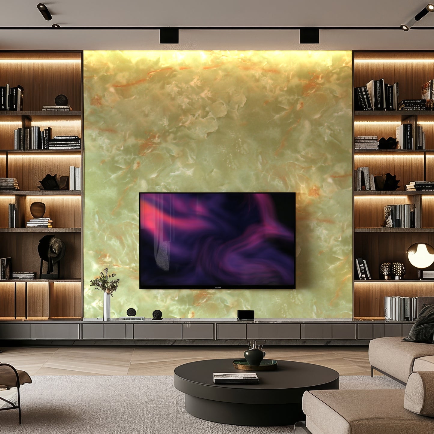 Copper  and Pearl White Marble Durable PVC Wall