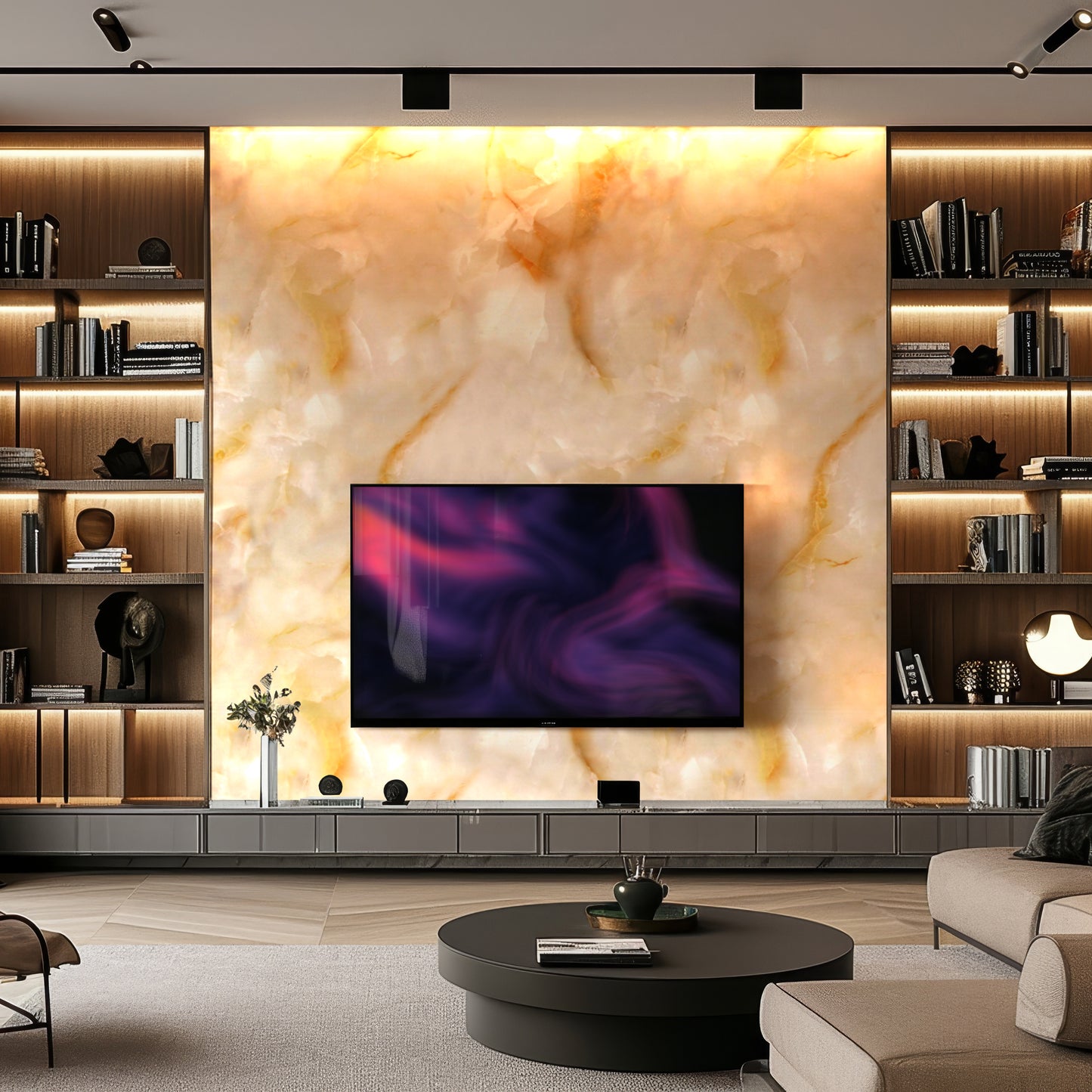 Copper and  Pearl White Marble Durable PVC Wall