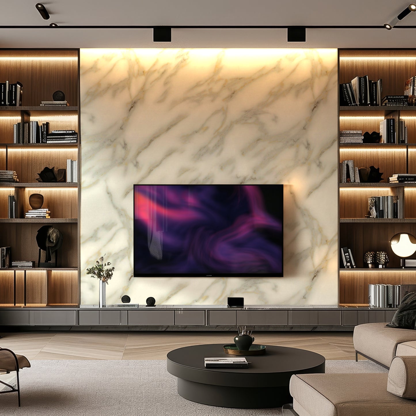 Copper and  Pearl White Marble Durable PVC Wall