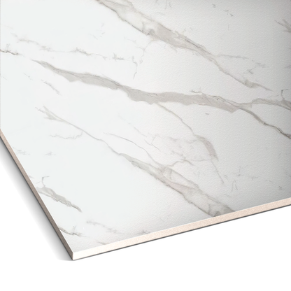 A close-up of Landmark Decor’s Silver Frost Marble Durable PVC Wall, featuring white with light gray marble veins and a slightly textured surface—perfect for stylish column cladding or modern wall panels.