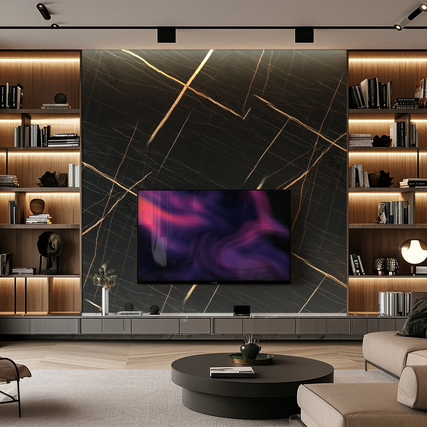 Black and Gold Marble Durable PVC Wall