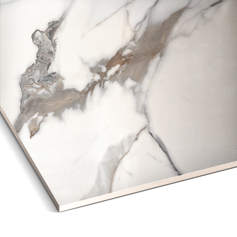 Calacatta Mist marble durable PVC wall panel with brown and gray veining