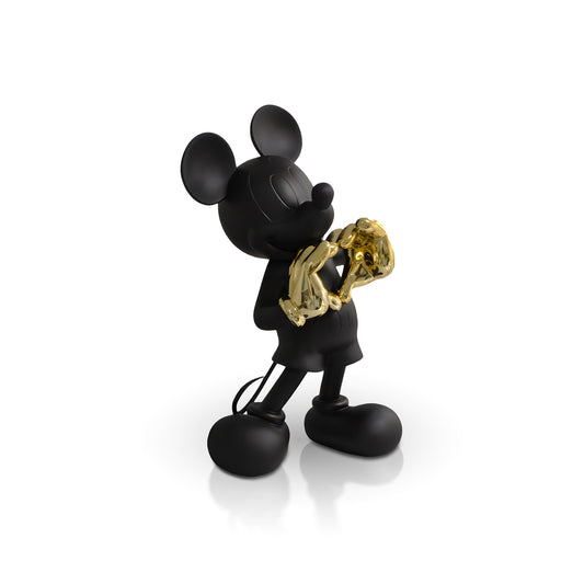 The Heart U - Large by Landmark Decor is a matte black Mickey Mouse figurine with shiny gold-gloved hands, perfect as a unique artistic sculpture and an eye-catching accent for modern home decor.