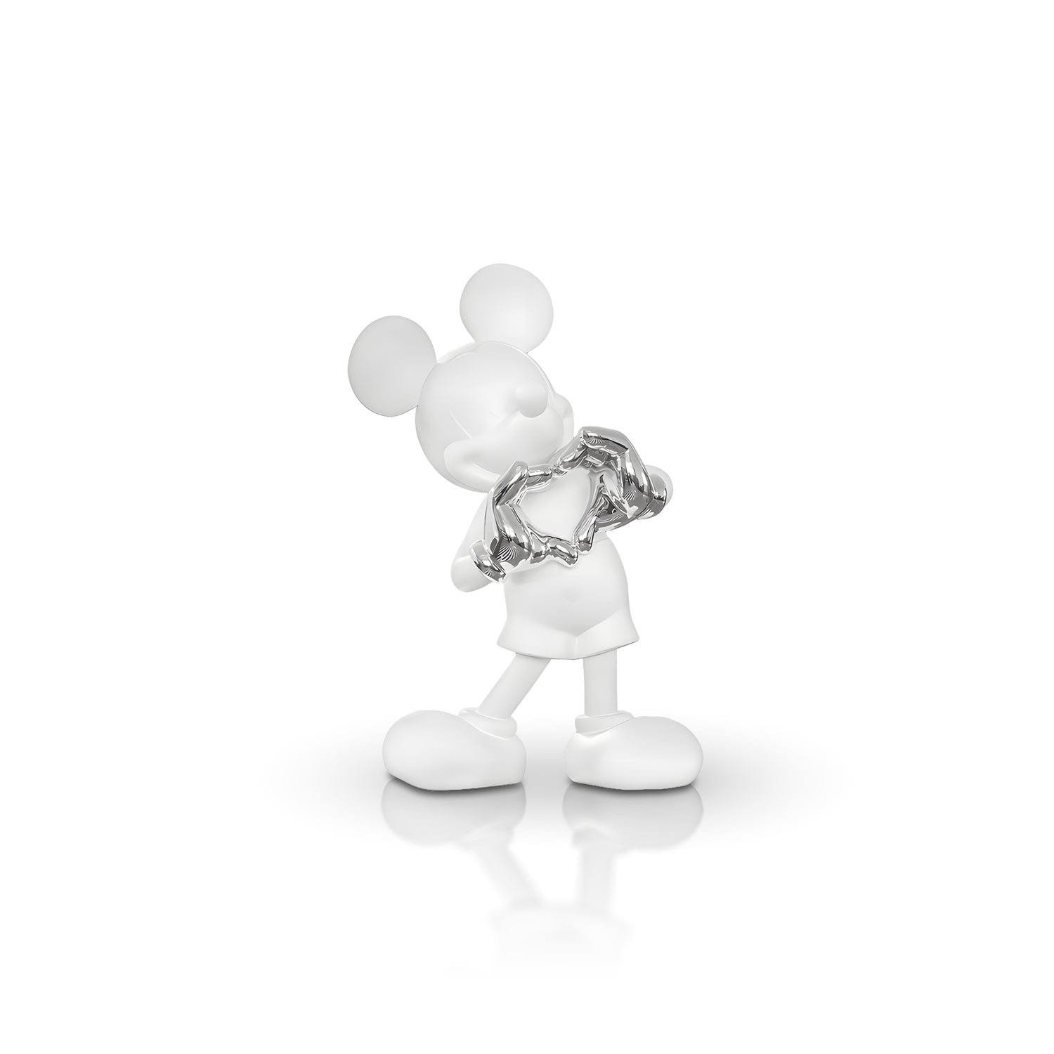 The Heart U - Small figurine by Landmark Decor features a white cartoon mouse holding a metallic silver heart, perfect for artistic sculpture lovers or as playful home decor. Shown on a plain white background.