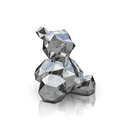 The Landmark Decor Polish Sitting Bear is a faceted metallic sculpture with geometric angles, ideal as modern home decor or a standout piece from the Landmark Decor collection.