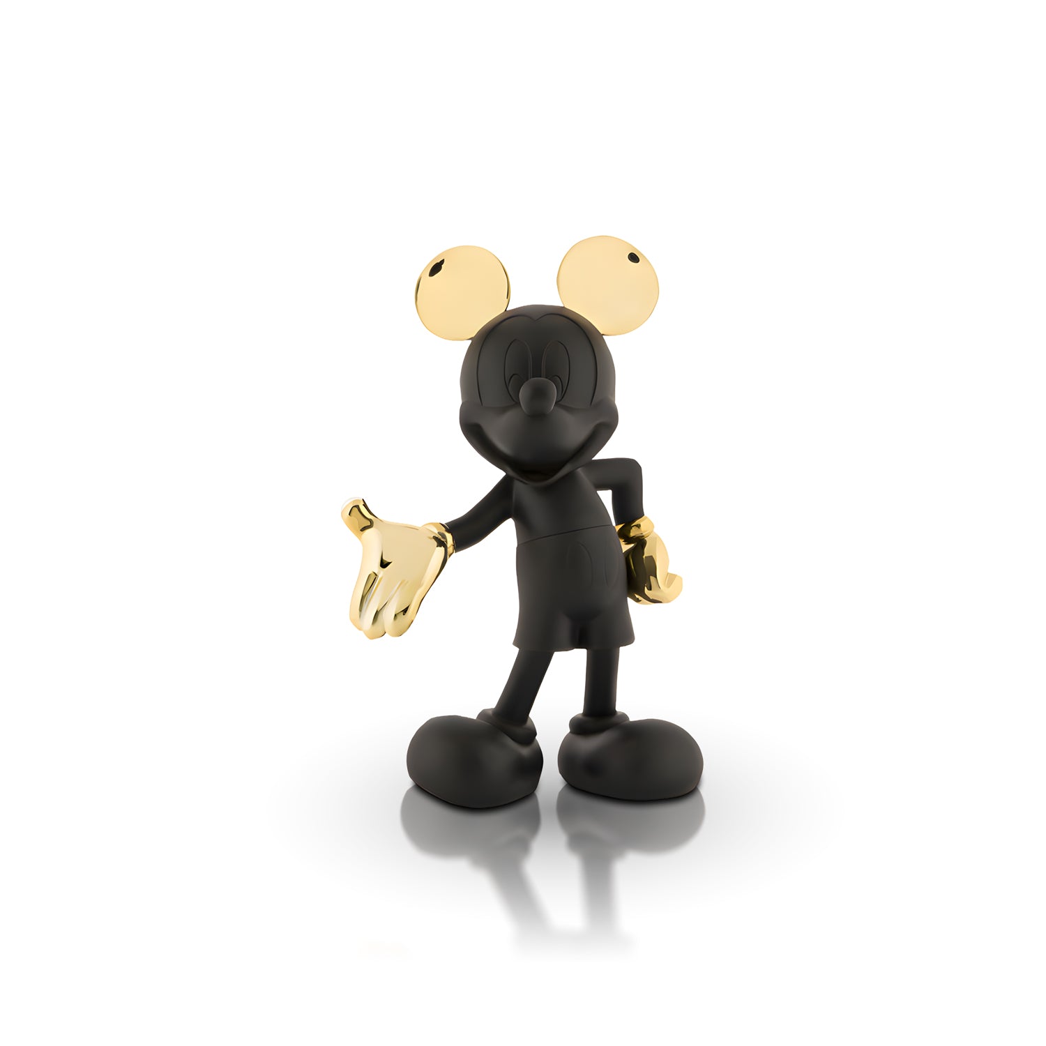 The Welcome Invitation - Small by Landmark Decor is a matte black cartoon mouse figurine with shiny gold ears and hands, standing and gesturing—an artistic sculpture ideal for stylish home decor.