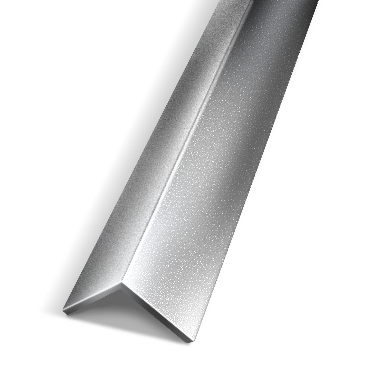 The Landmark Decor Bright Silver Interior WPC Panel Corner features a textured, metallic L-shaped design for panel junctions or wall edges, shown from above on a white background.