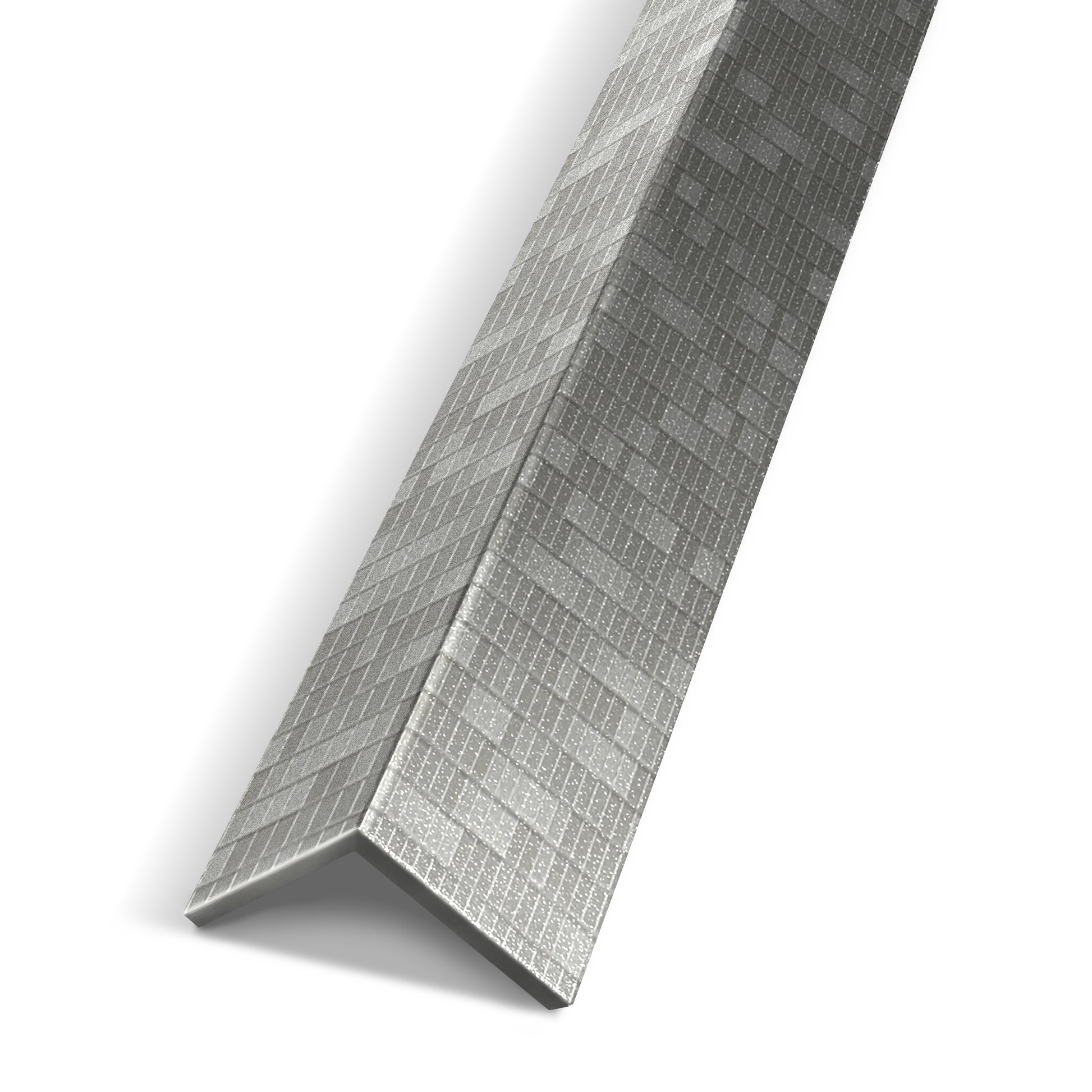 A close-up of the Landmark Decor Urban Mist Mosaic Interior WPC Panel Corner, featuring a textured finish, ideal for reinforcing panel junctions or wall edges, isolated on a white background.